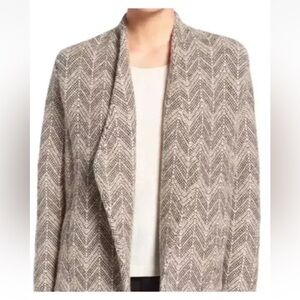 EILEEN FISHER Baby Alpaca Sweater Open Front Cardigan Chevron Pattern Size Large